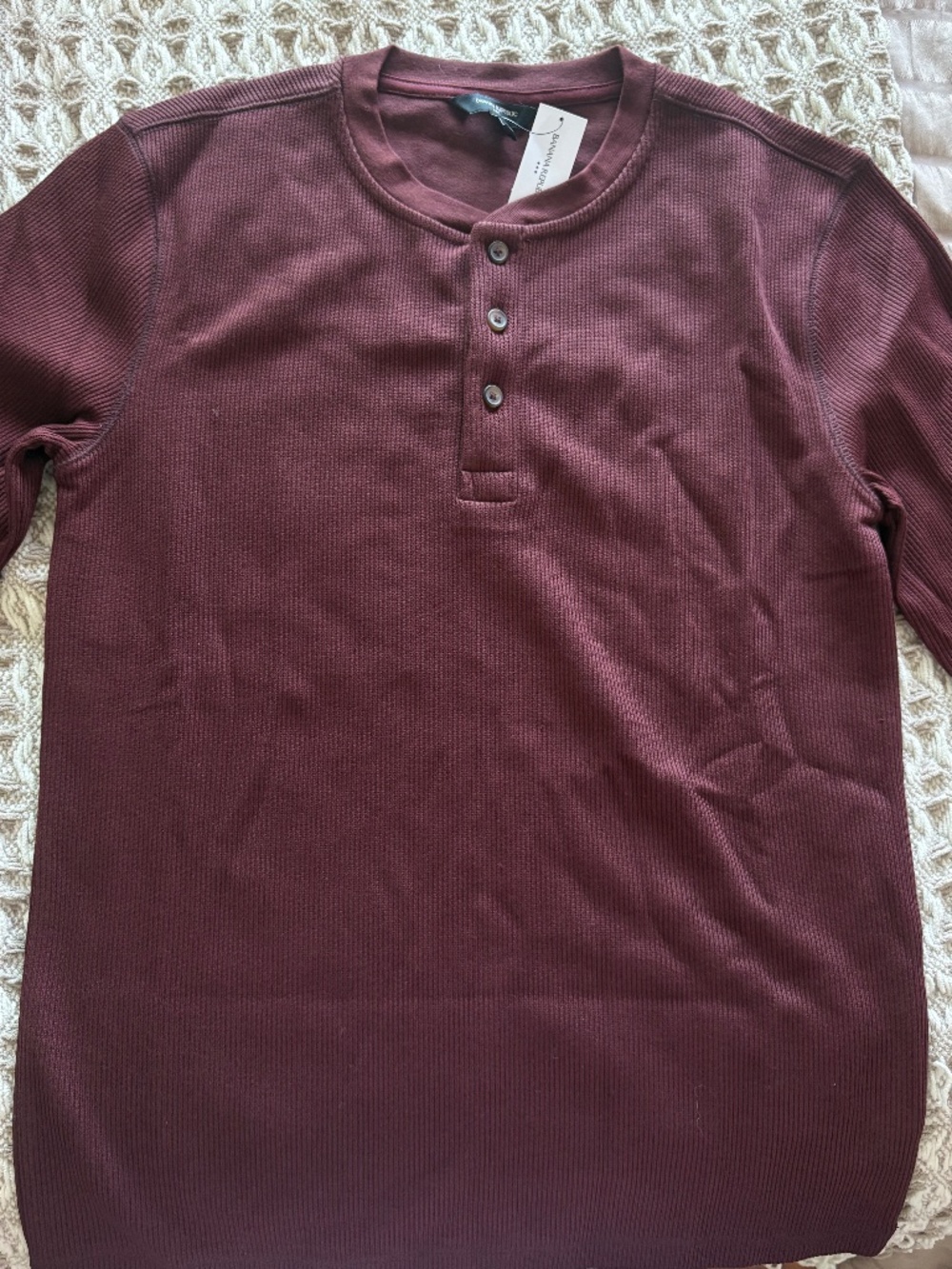 Banana Republic Waffle Knit Henley Deep Burgundy